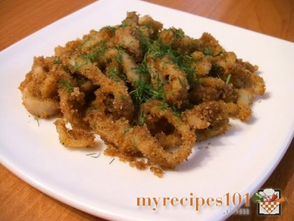 Calamari fried in breadcrumbs