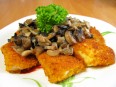 Fried halibut with mushrooms